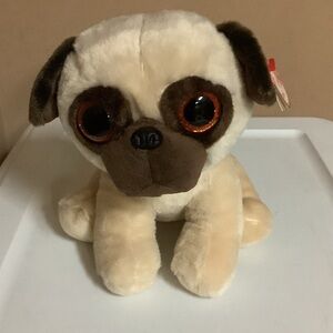 Classic TY Adorable Cream and Brown Pug Plush Toy. New With Tags